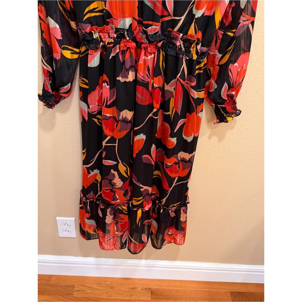 Tuckernuck Adelyn Rae Black Floral Maxi Dress with Red Orange Bloom Medium - Picture 5 of 12